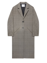 PREMIUM 15pcs NEW / MANTEAU LONG COCOON PRINCE DE GALLES - Sand & Mud Brown