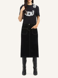 PREMIUM 75pcs NEW / JUPE MIDI 2 POCHE EN DENIM SURPIQUÉ - Black & White