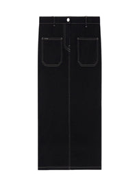 Midi skirt with 2 pockets in topstitched denim - Black & White