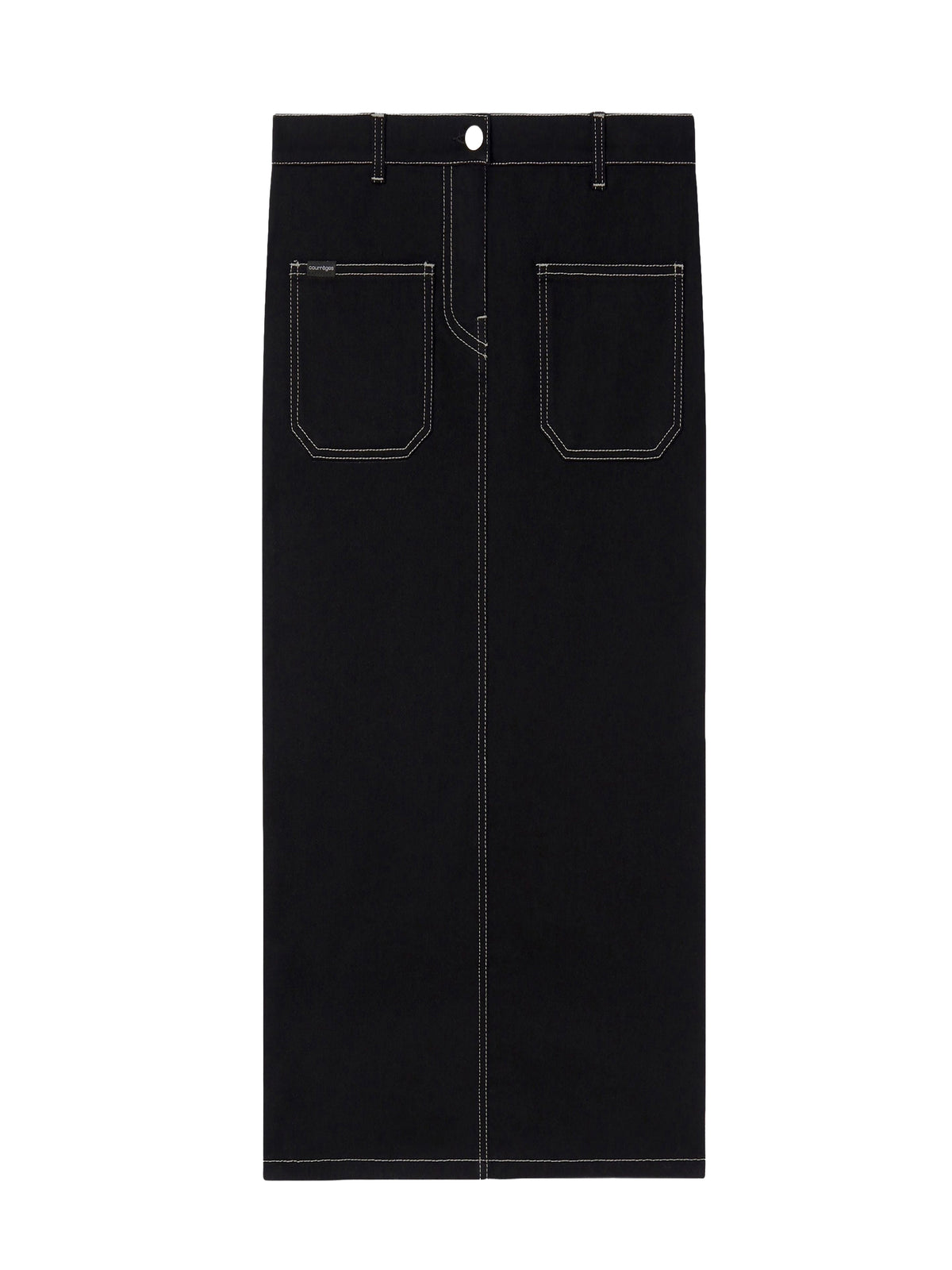 Midi skirt with 2 pockets in topstitched denim - Black & White
