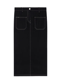 PRIX MARQUE : 90 / JUPE MIDI 2 POCHE EN DENIM SURPIQUÉ