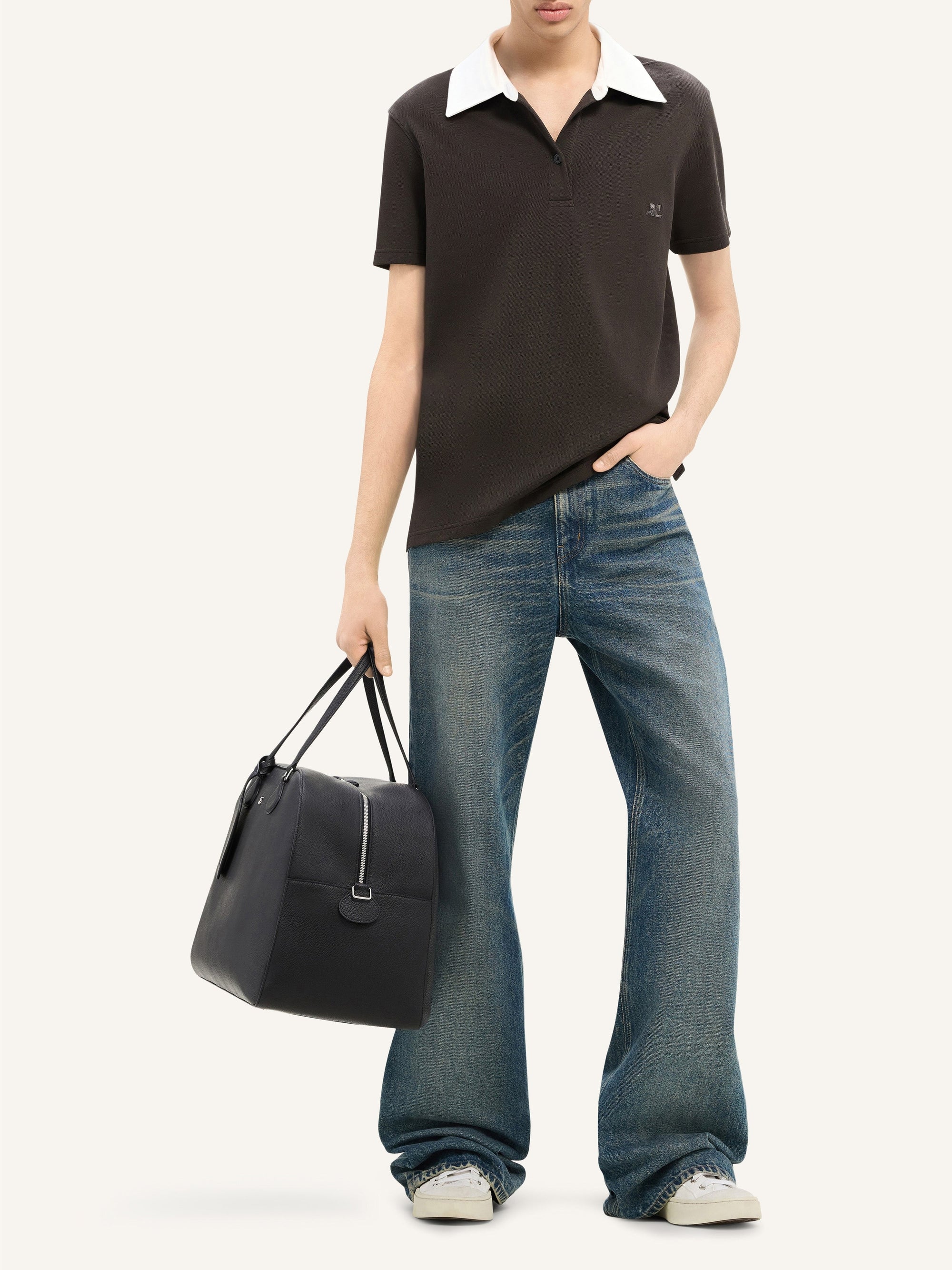 PREMIUM 48pcs NEW / POLO CONTRASTÉ EN COTON - Mud brown