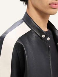 PREMIUM 9pcs NEW / BLOUSON BIKER EN CUIR CONTRASTE - Black