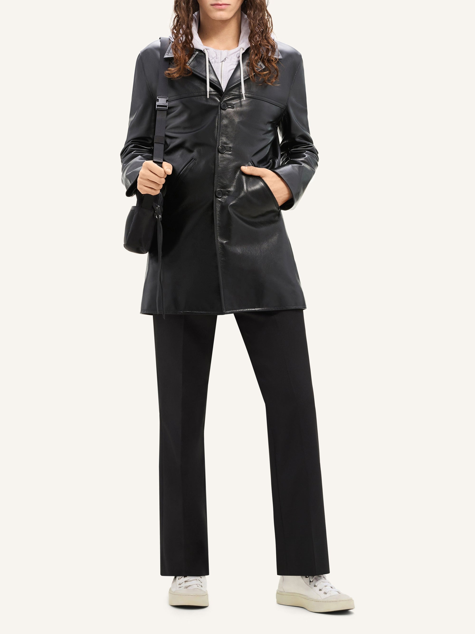 PREMIUM 4pcs NEW / MANTEAU TAILLEUR EN CUIR - Black