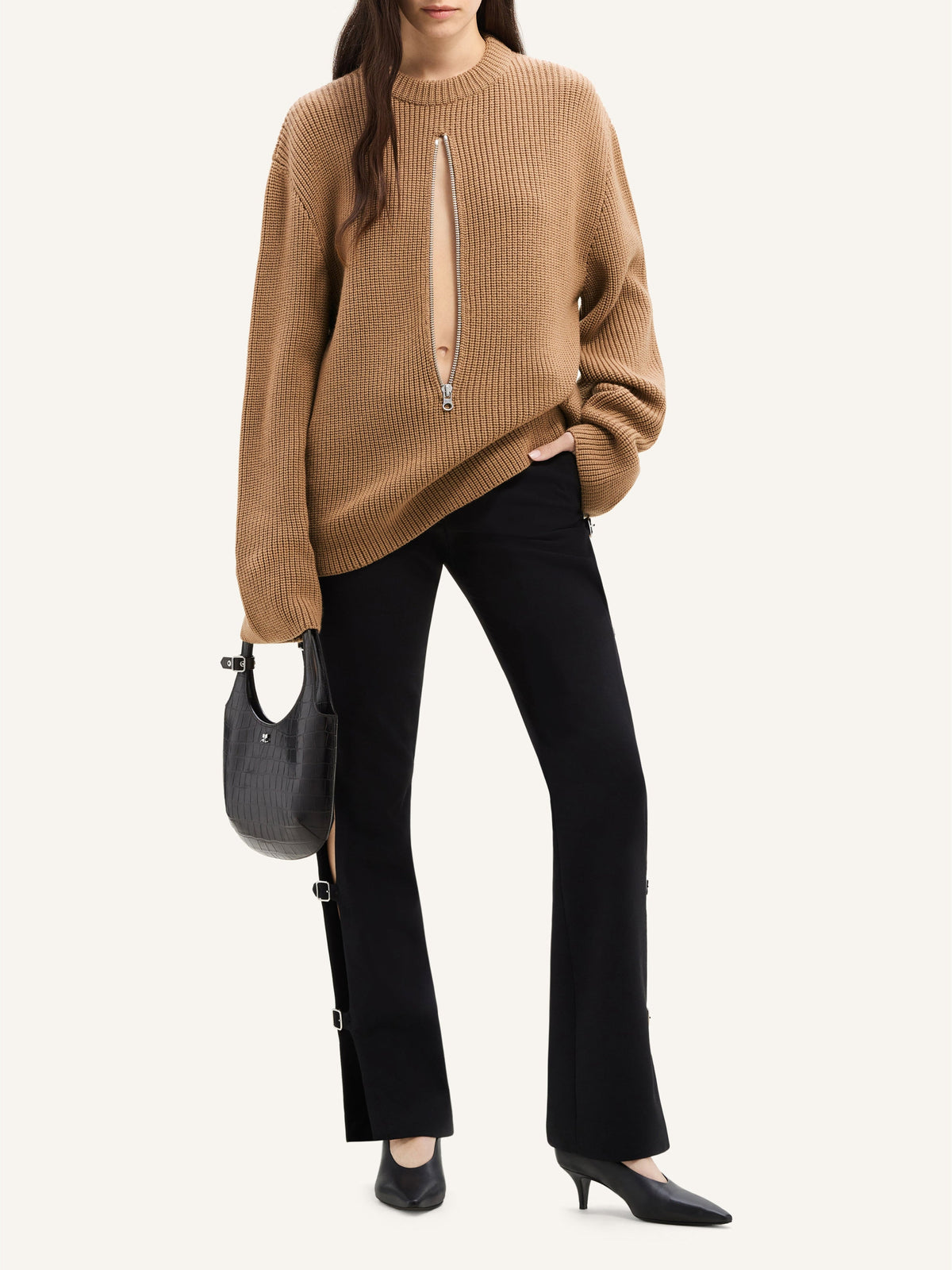PULL ZIPPÉ EN LAINE CÔTELÉE