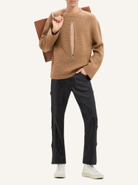 PULL ZIPPÉ EN LAINE CÔTELÉE