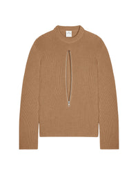 PULL ZIPPÉ EN LAINE CÔTELÉE