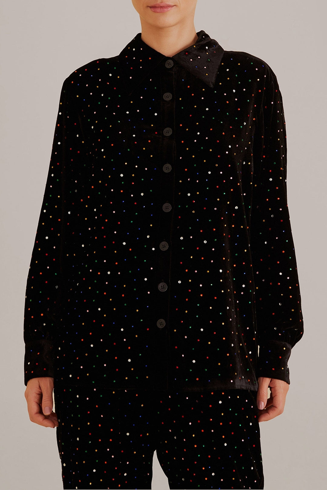 Chemise Velvet à pois colorés - Noir