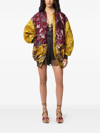 Jacquard pattern bomber coat - Yellow & Red