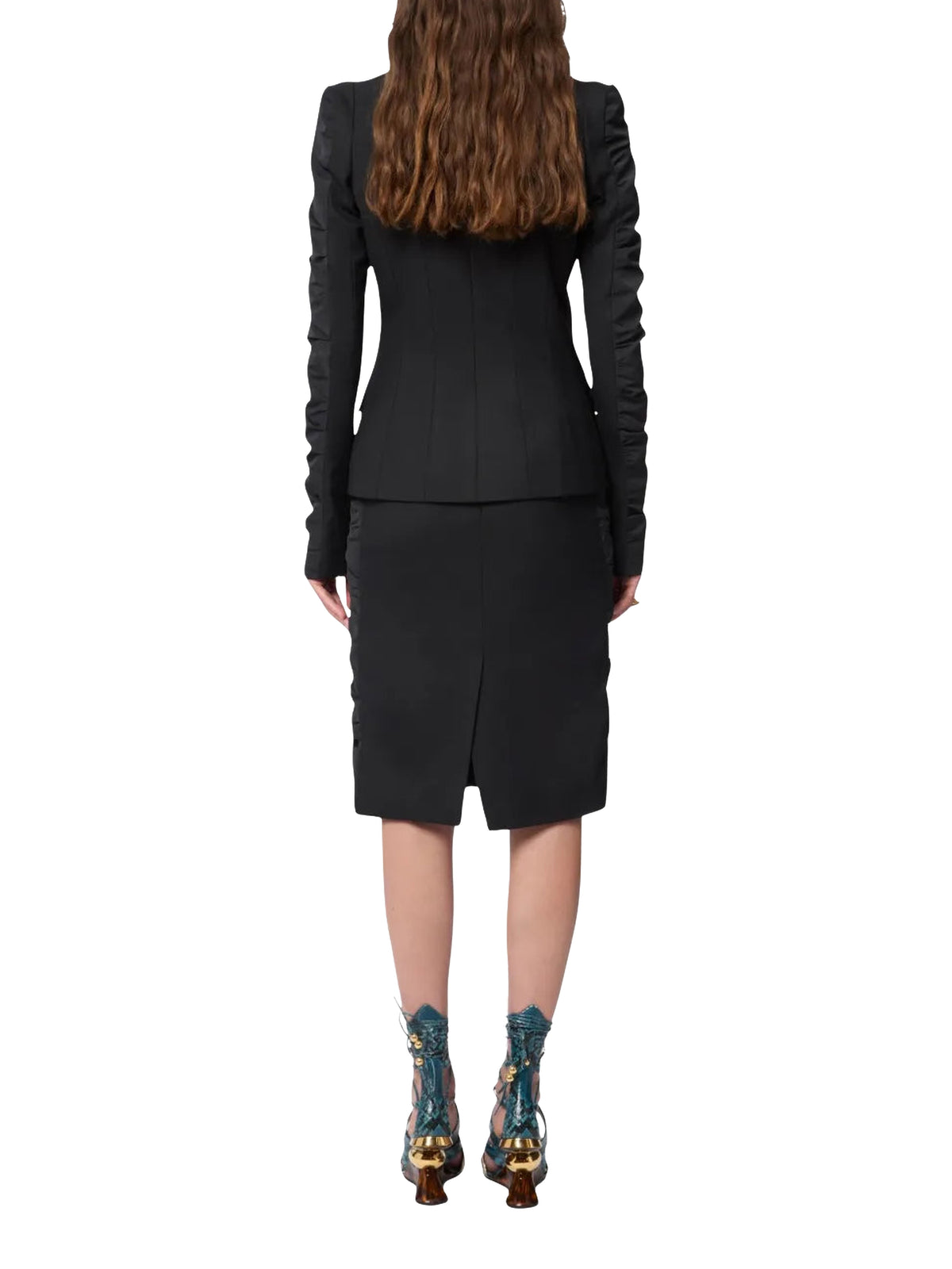 Gathered-sleeve wool blazer - Black