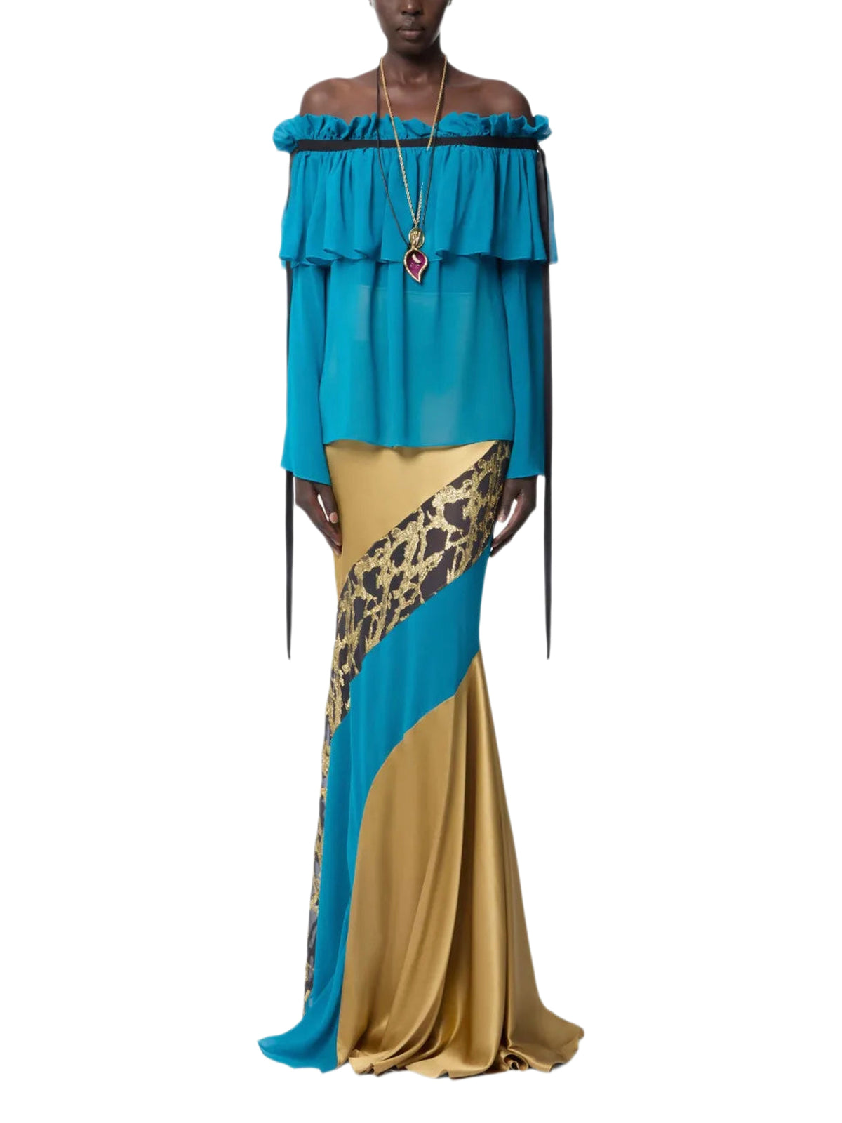 Silk ruffled blouse - Blue