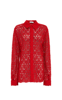 Cassia Shirt en rouge écarlate cachemire dentelle