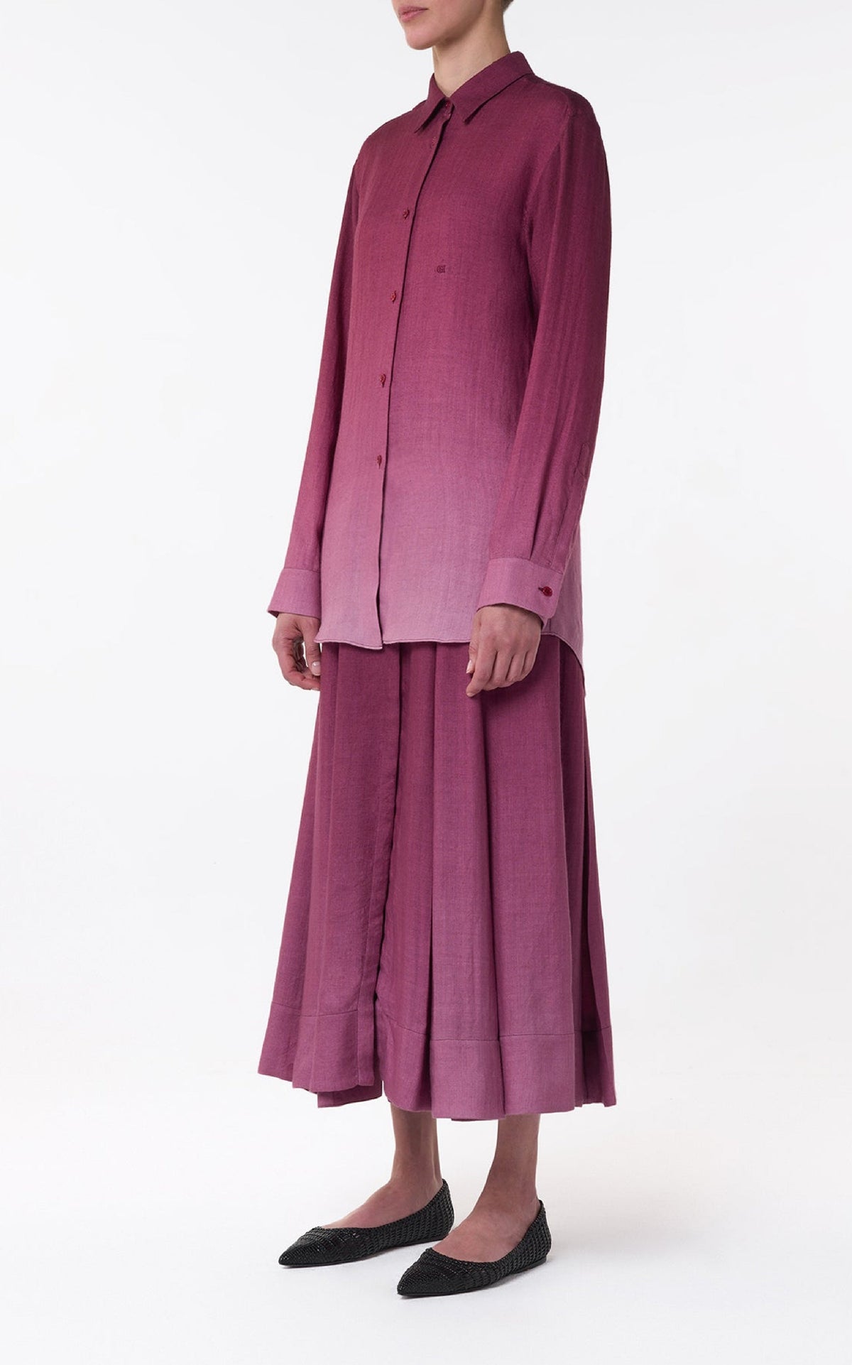 Reyes Shirt en bordeaux cachemire soie chevrons