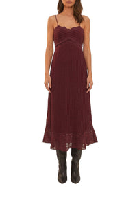 Robe midi à bretelles à motif dentelle - Violet