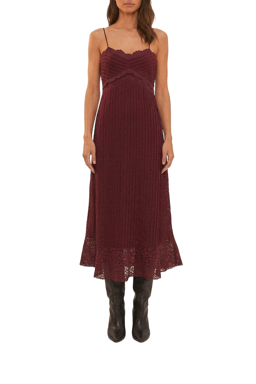 Robe midi à bretelles à motif dentelle - Violet