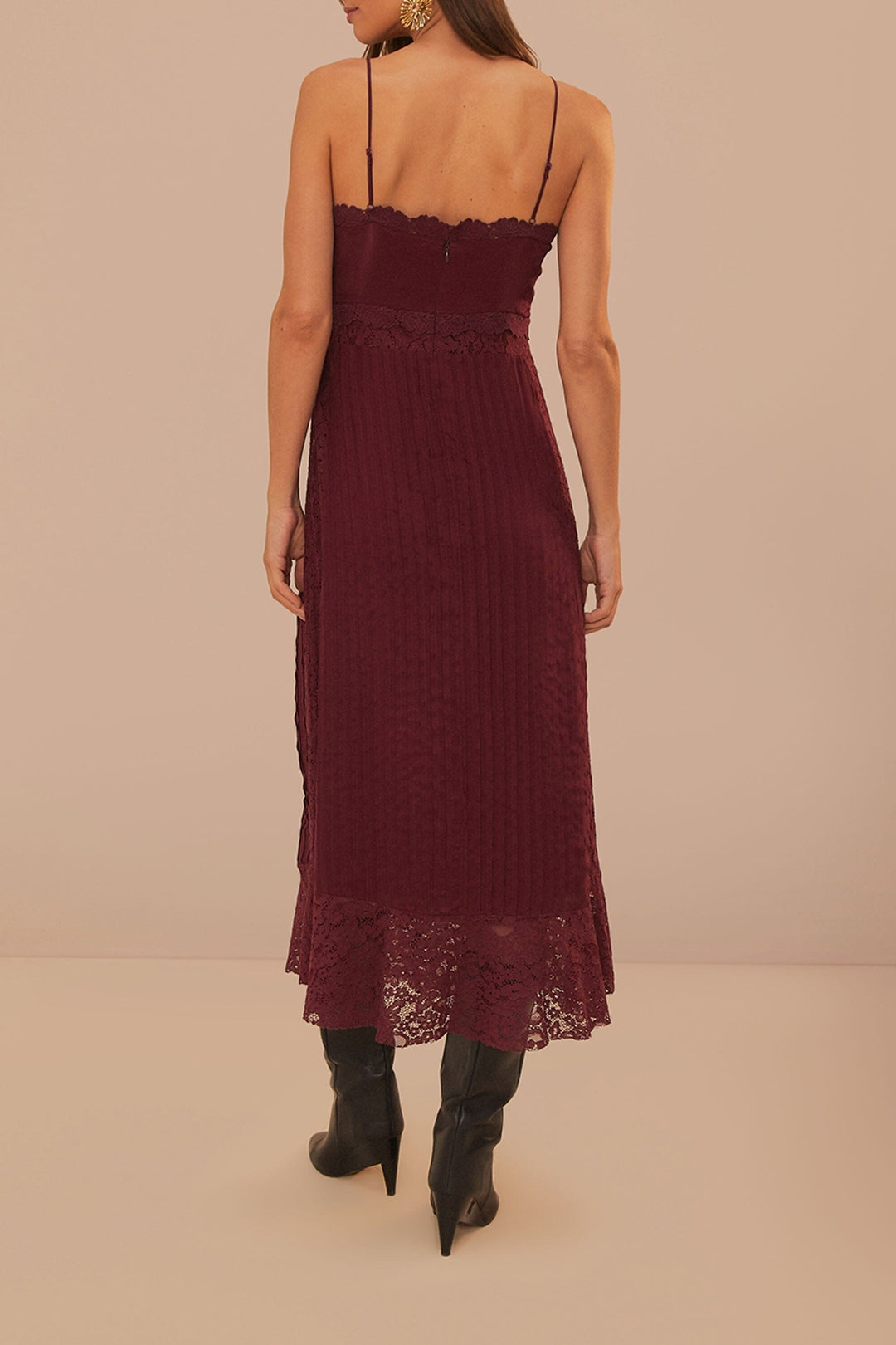 Robe midi à bretelles à motif dentelle - Violet