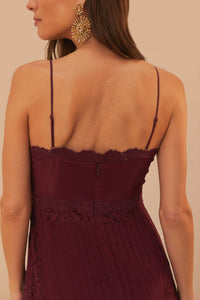 Robe midi à bretelles à motif dentelle - Violet