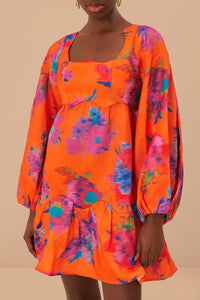 Robe courte à manches longues en coton - Orange