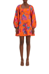 Robe courte à manches longues en coton - Orange