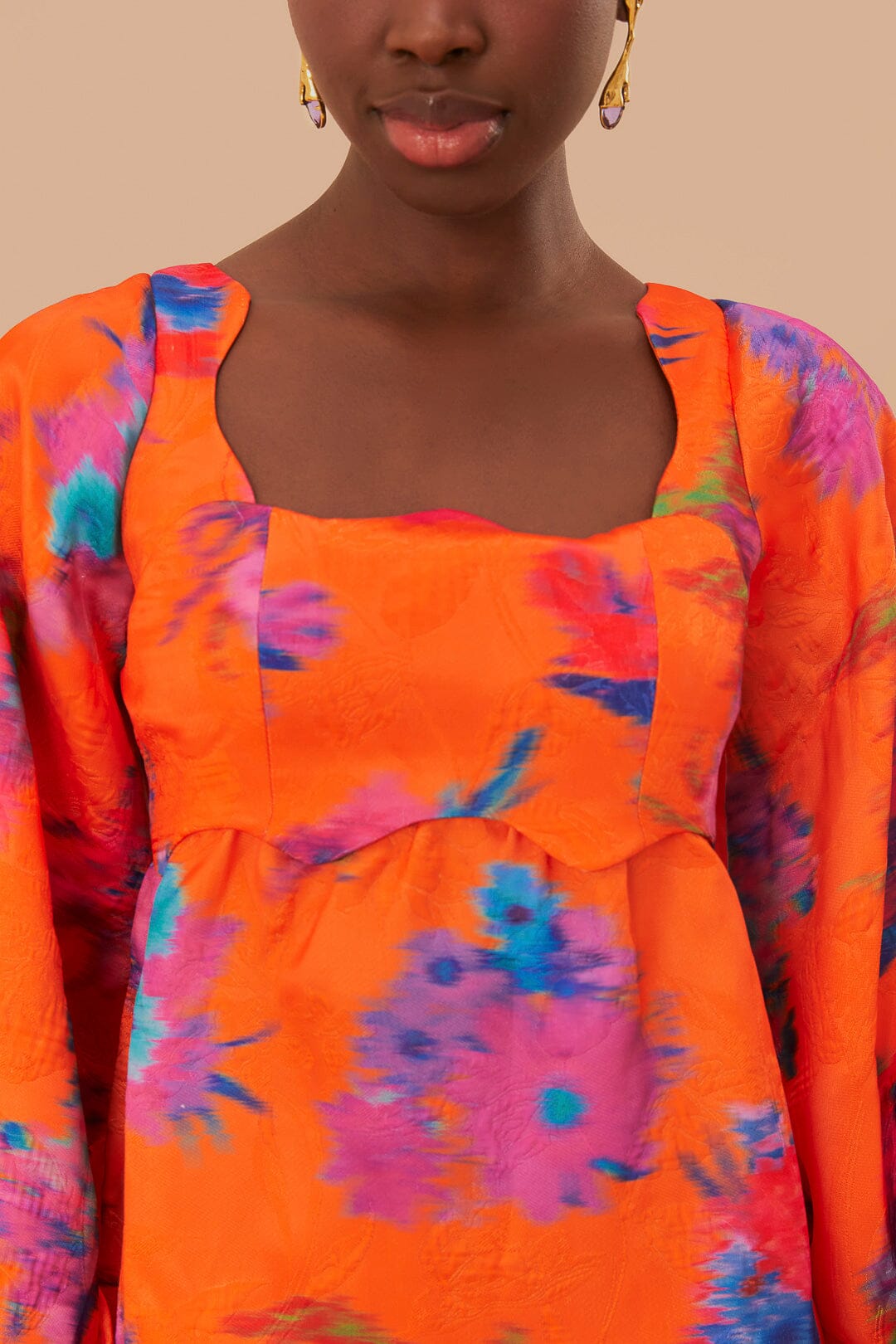 Robe courte à manches longues en coton - Orange