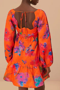 Robe courte à manches longues en coton - Orange
