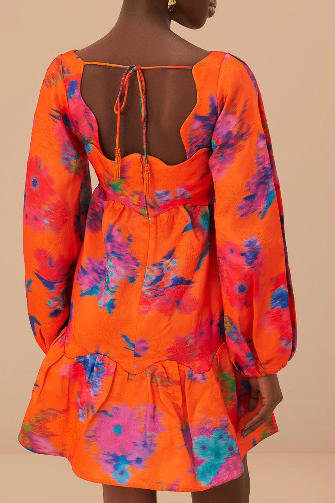 Robe courte à manches longues en coton - Orange