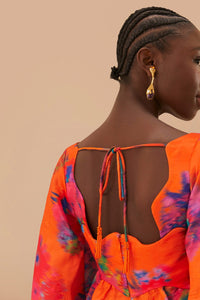 Robe courte à manches longues en coton - Orange
