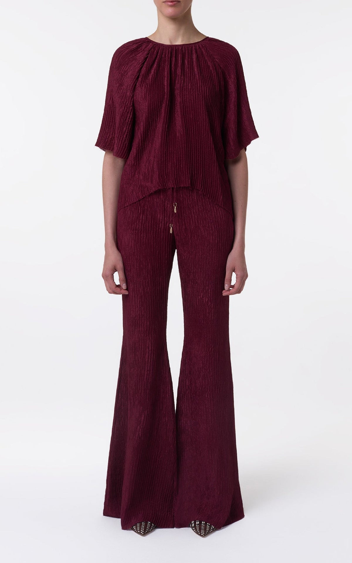 Claude Pant en bordeaux double plisse soie