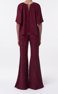 Claude Pant en bordeaux double plisse soie
