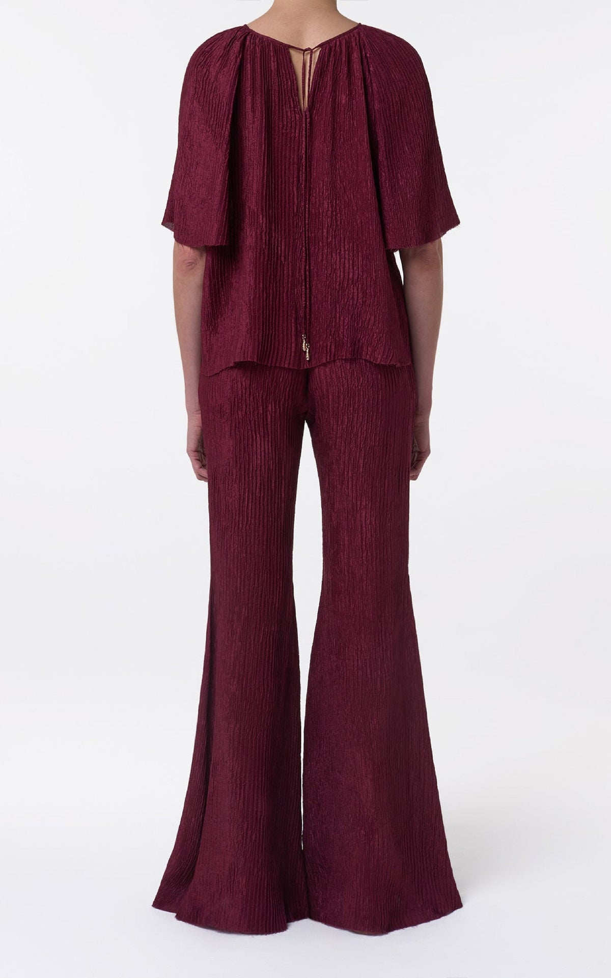 Claude Pant en bordeaux double plisse soie