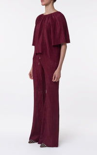 Claude Pant en bordeaux double plisse soie