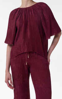Claude Pant en bordeaux double plisse soie