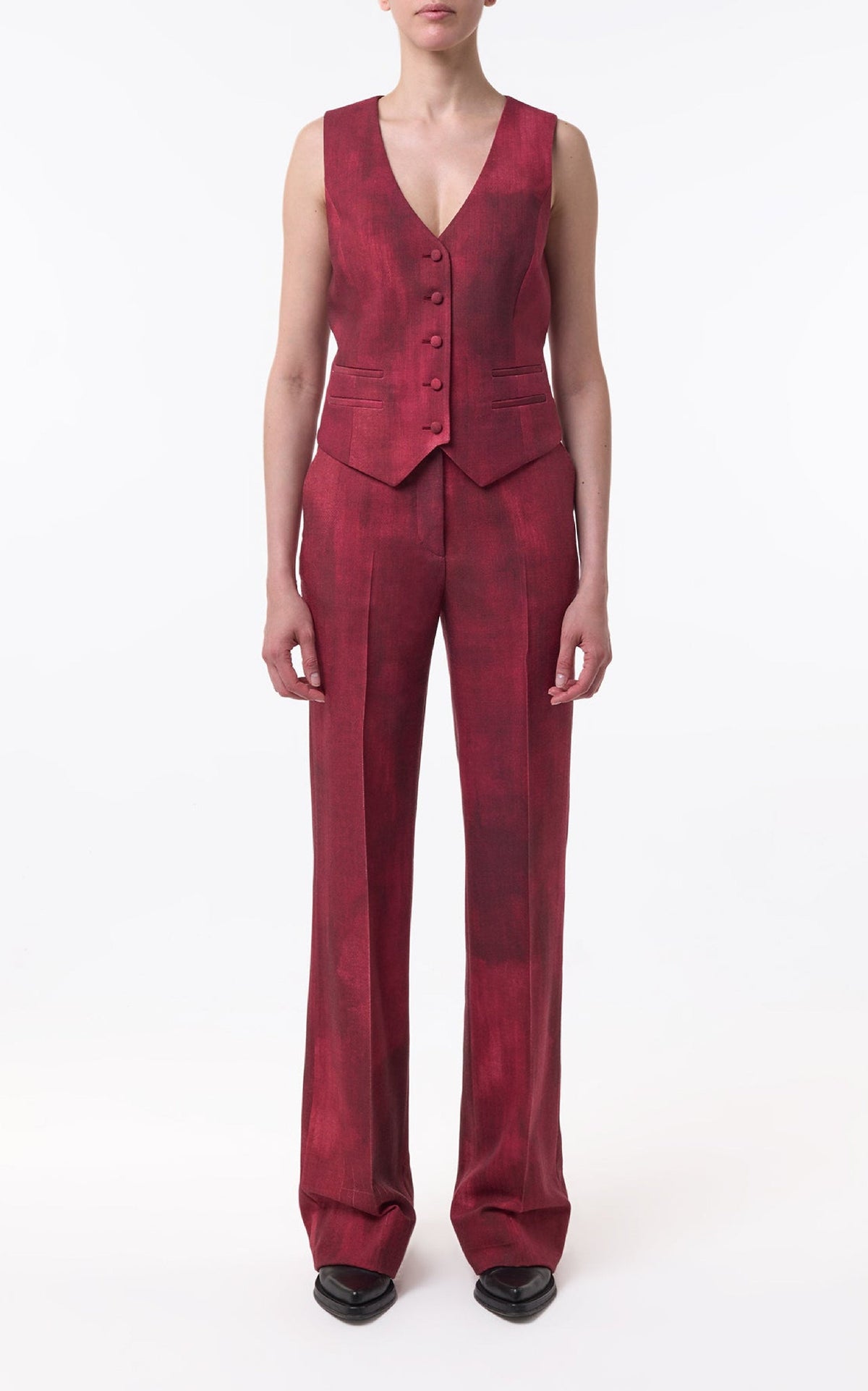Vesta Pant en bordeaux barre laine drap de costume