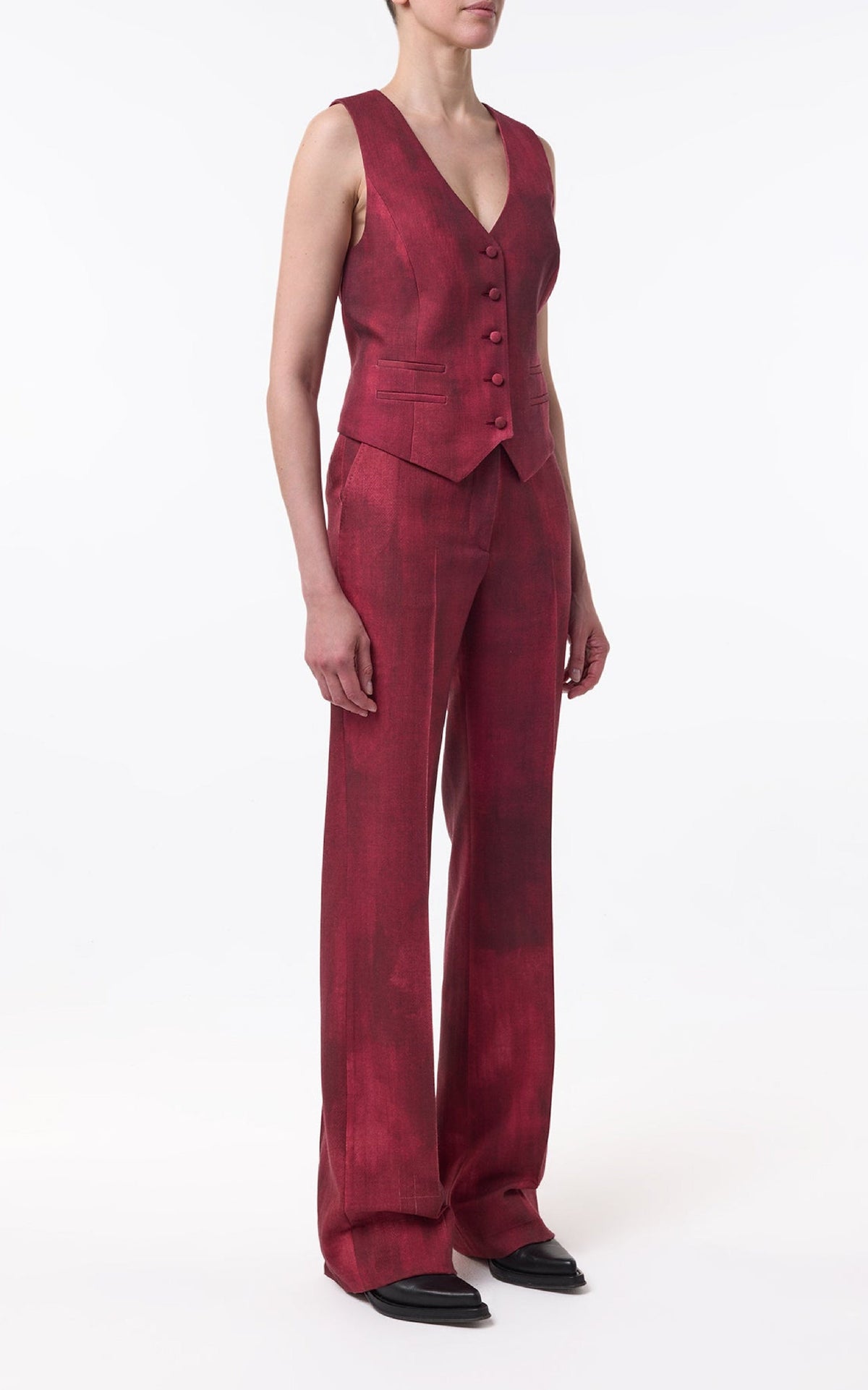 Vesta Pant en bordeaux barre laine drap de costume