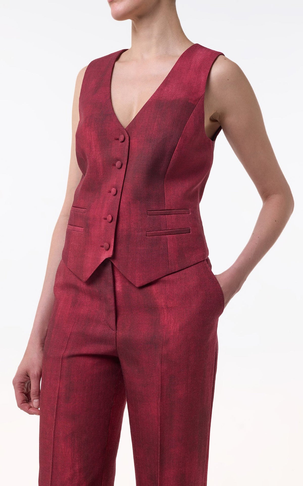 Vesta Pant en bordeaux barre laine drap de costume