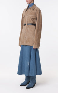Dion Skirt en denim bleu clair washed coton lin denim
