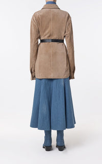 Dion Skirt en denim bleu clair washed coton lin denim