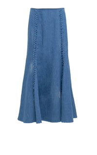 Dion Skirt en denim bleu clair washed coton lin denim