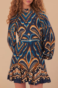 Robe courte raglan à motif Ananas - Bleu