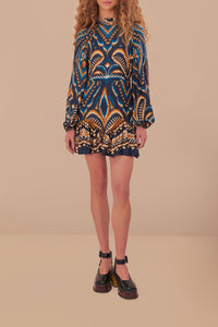 Robe courte raglan à motif Ananas - Bleu