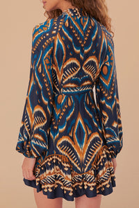 Robe courte raglan à motif Ananas - Bleu