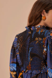Robe courte à motif floral pietra en coton - Bleu