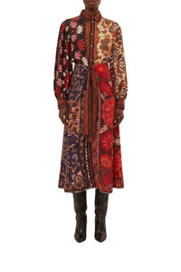 Robe midi chemise à motifs Miranda - Bordeaux