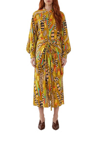 Robe midi à motif plumes d'amazone - Jaune