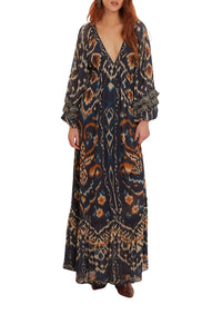 Robe longue Ananas ikat - Bleu