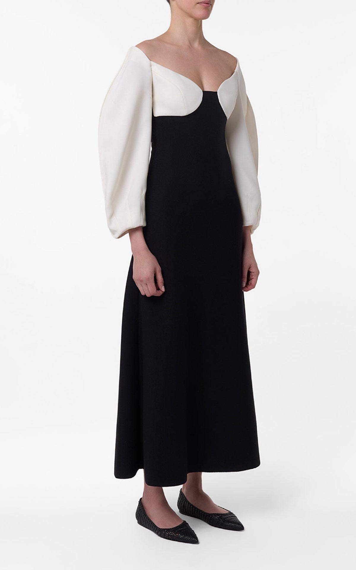 Dee Dress en ivoire / noir double face crêpe