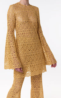 Archie Dress en or soie dentelle