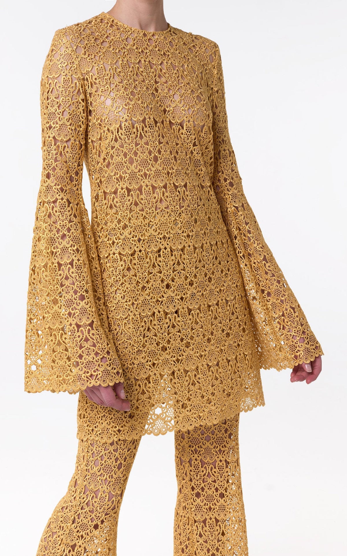 Archie Dress en or soie dentelle