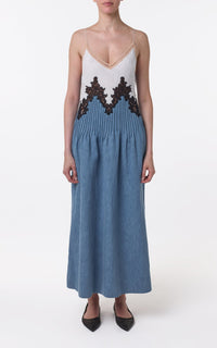Althea Dress en denim bleu clair washed coton lin denim
