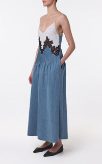 Althea Dress en denim bleu clair washed coton lin denim